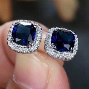 SOLD 💙NWT- Sparkling Blue Saphire Zircon Earrings set in Silver Overlay💙